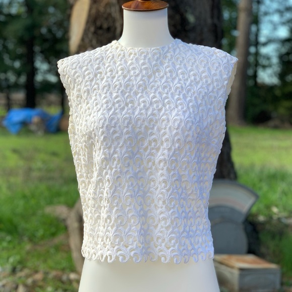 Vintage Tops - SOLD 1960's Ornate Lacey Back Button Shell Top